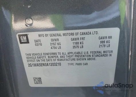 2010 Chevrolet Impala Ls из США, поврежденный, VIN 2G1WA5EN0A1203218